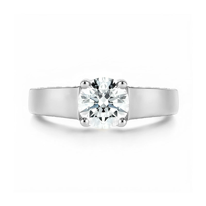 Cathedral Round Moissanite Flat Shank Pave Engagement Ring
