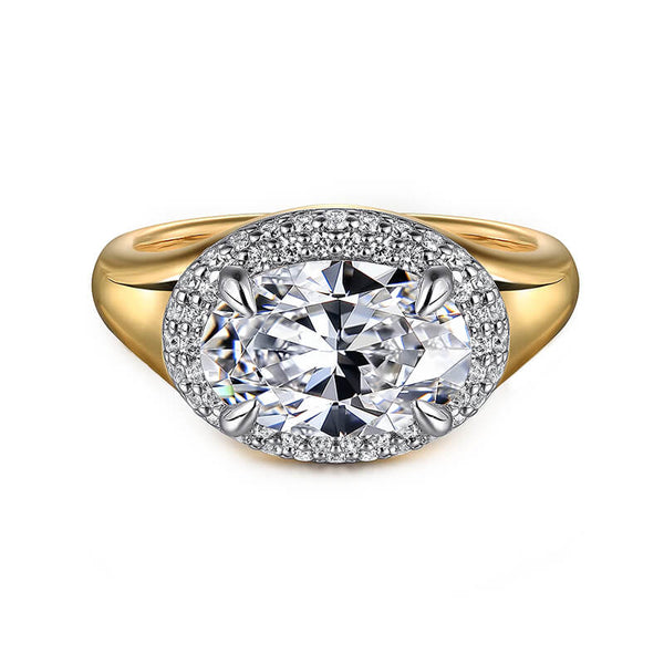 Double Halo Oval Moissanite Two Tone Engagement Ring