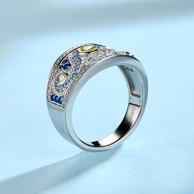 Famous Paintings "The Starry Night" Inspired Moissanite Engagement Ring - ReadYourHeart