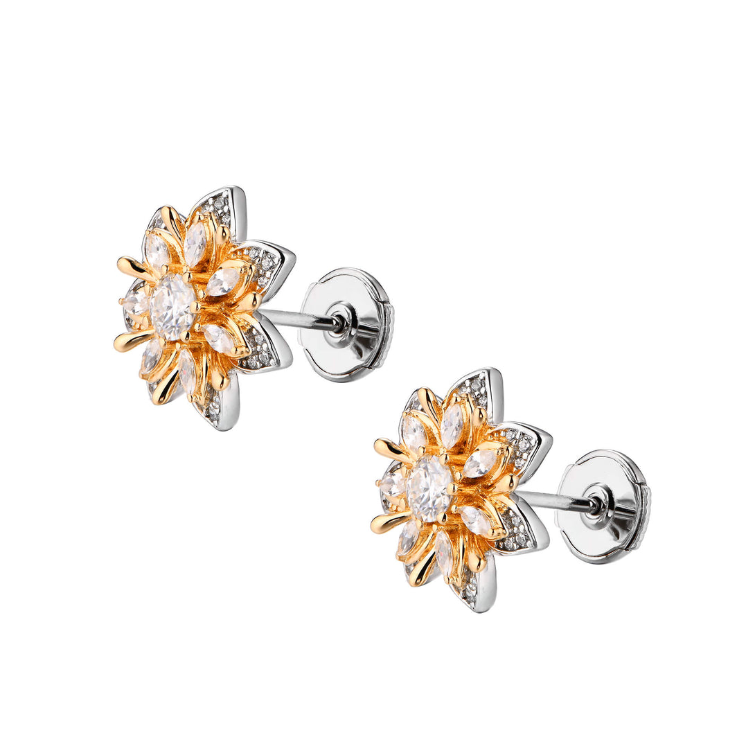 Flower Round Moissanite Stud Earrings In Sterling Silver - ReadYourHeart