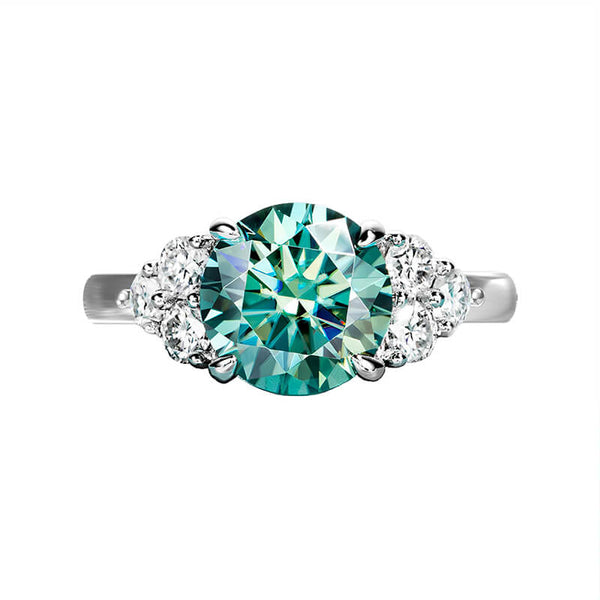 Green Moissanite Side Stone Engagement Ring
