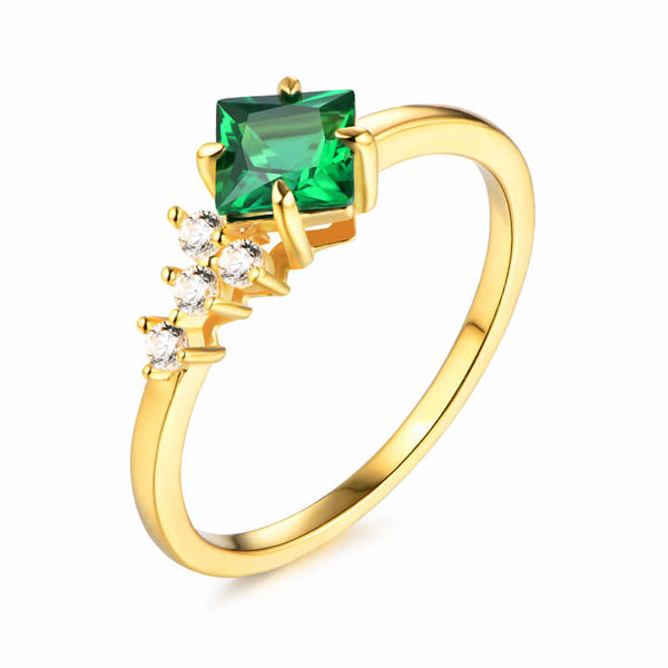 Princess Cut Emerald Cluster Sterling Silver Ring - ReadYourHeart