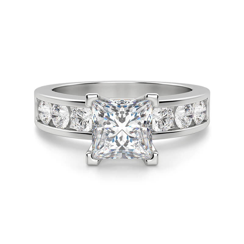 Princess Cut Moissanite With Round Channel Set Engagement Ring - ReadYourHeart