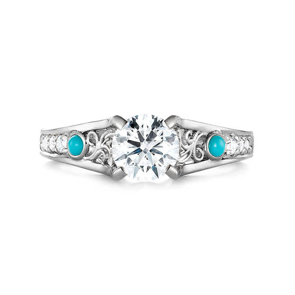 Vintage Moissanite And Turquoise Wheat Accents  Engagement Ring