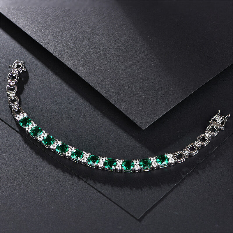 Alternating Cushion Cut Emerald Sterling Silver Bracelet - ReadYourHeart