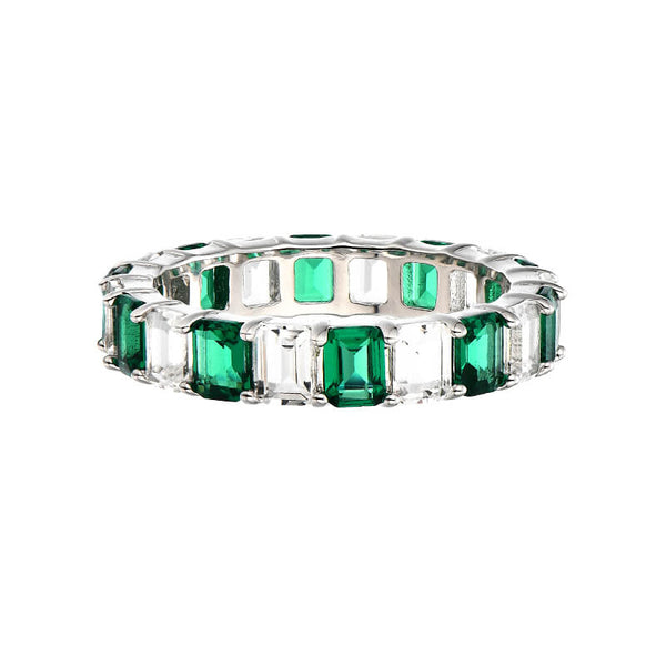 Alternating Emerald And White Sapphire Eternity Wedding Band Ring - ReadYourHeart