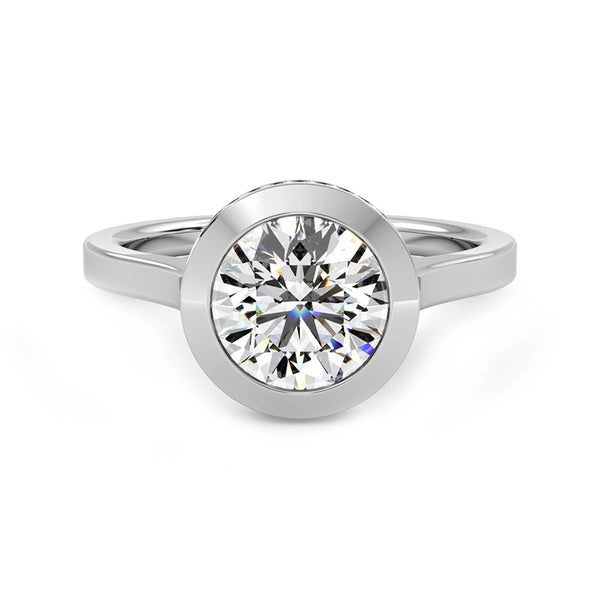 Bezel Set Solitaire Round Moissanite Hidden Halo Engagement Ring - ReadYourHeart