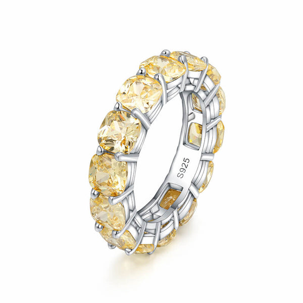 Cushion Created Yellow Sapphire Eternity Sterling Silver Wedding Band Ring - ReadYourHeart