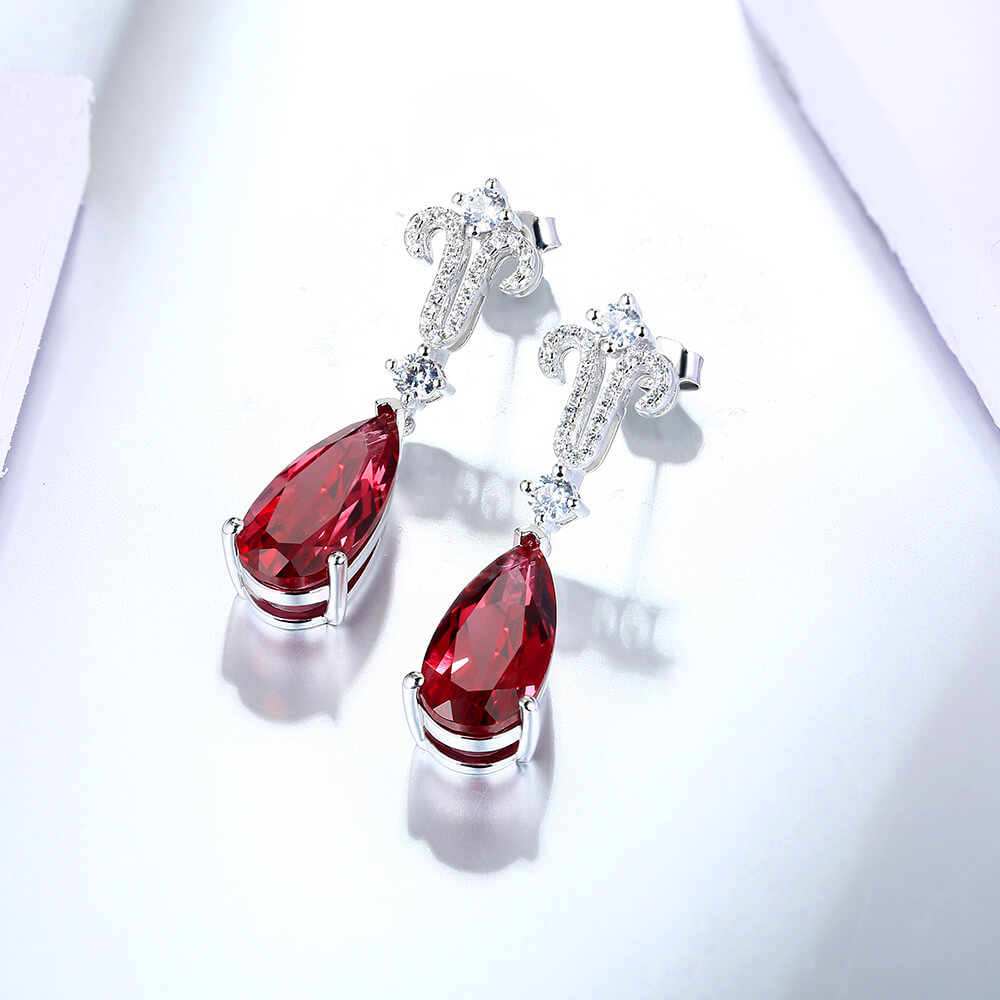 Fashion Pear Ruby Sterling Silver Drop Earrings - ReadYourHeart