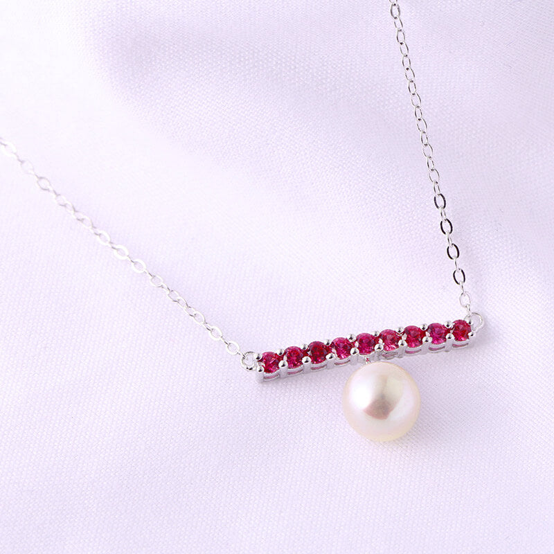 Fashion Pearl Ruby Sterling Silver Necklace Pendant - ReadYourHeart
