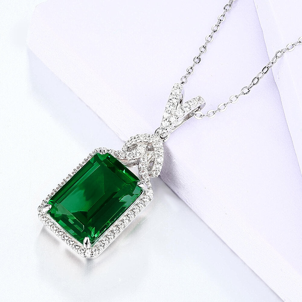 Halo Lab-Created Emerald Sterling Silver Necklace - ReadYourHeart