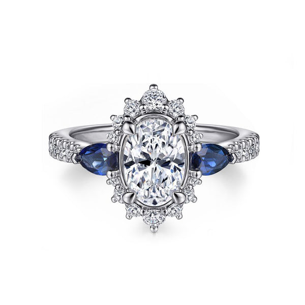 Halo Oval Moissanite Pear Sapphire Sidestone Pave Engagement Ring - ReadYourHeart
