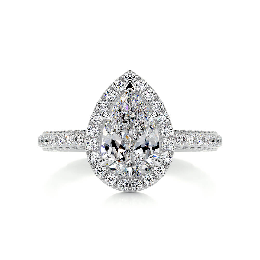 Halo Pear Moissanite Triple Row Pave Engagement Ring - ReadYourHeart