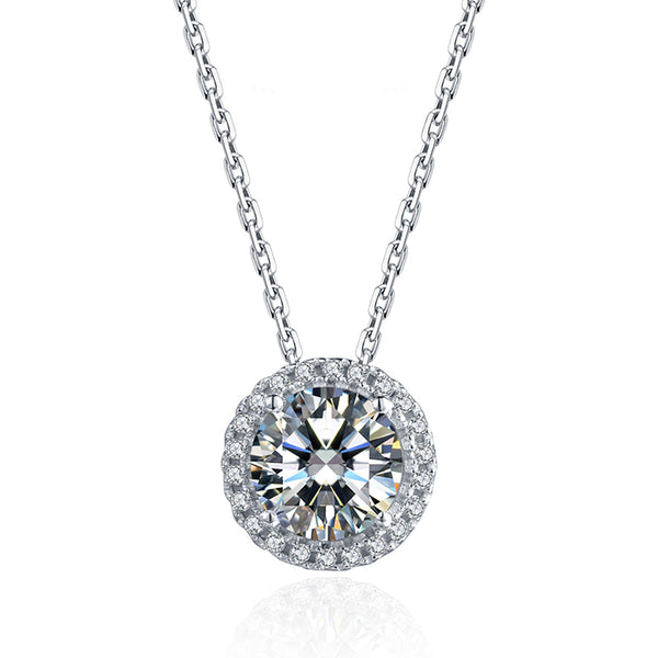 Halo Round Moissanite Sterling Silver Necklace - ReadYourHeart