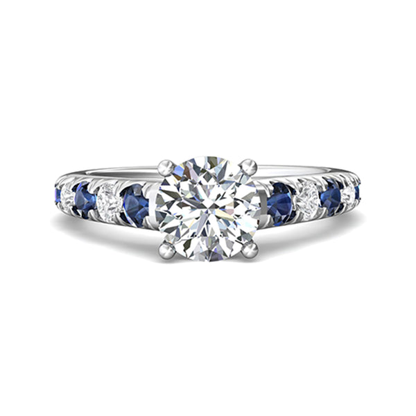 Round Moissanite With Sapphire Pave Engagement Ring - ReadYourHeart