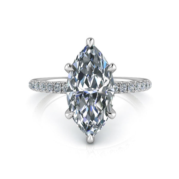 Marquise-Cut Moissanite Pave Sterling Silver Engagement Ring - ReadYourHeart