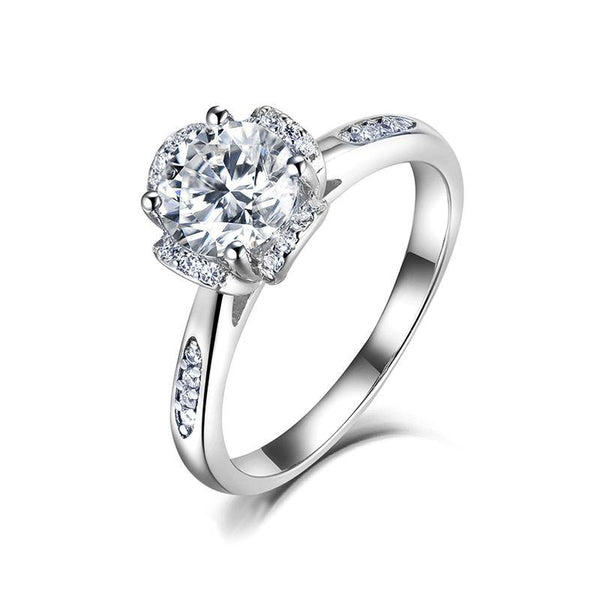 Moissanite Fashion Flower Sterling Silver Wedding Ring - ReadYourHeart