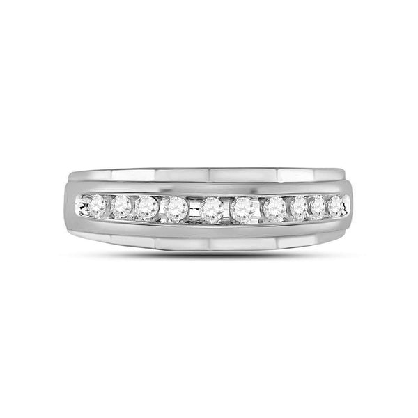 Channel Set Moissanite Accent Step Wedding Band - ReadYourHeart