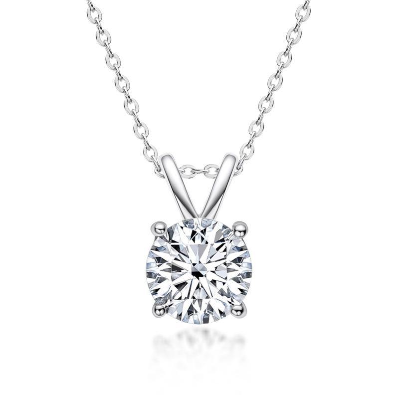 Moissanite Round Four Prong Sterling Silver Necklace Pendant - ReadYourHeart,RNA-ACP-076G,RNA-ACP-076S