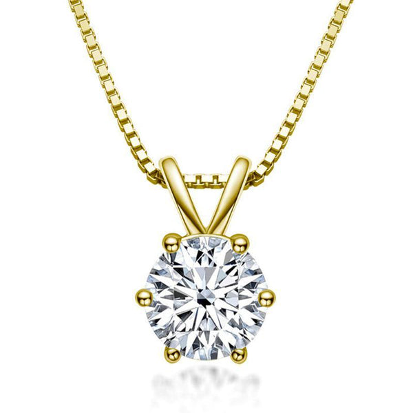 Moissanite Round Six Prong Sterling Silver Necklace Pendant - ReadYourHeart