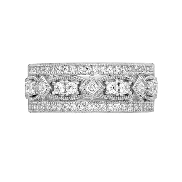 Moissanite Square and Marquise Frames Vintage Triple Row Wedding Band - ReadYourHeart