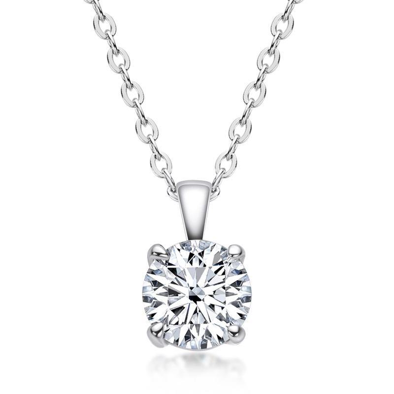 Moissanite round four Prong classic sterling silver necklace pendant - ReadYourHeart,RNA-ACP-073G,RNA-ACP-073S