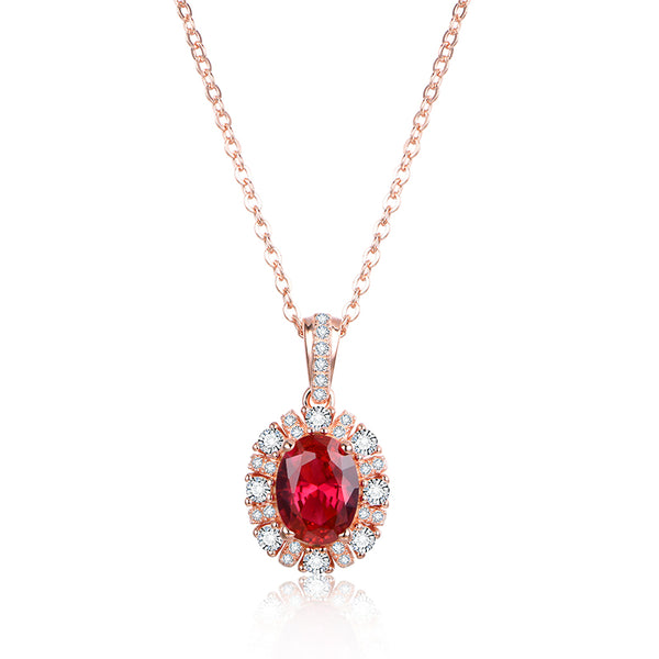 Oval Ruby Halo Sterling Silver Necklace Pendant - ReadYourHeart