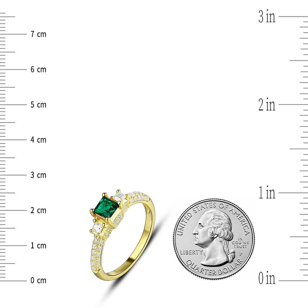 Princess Cut Lab Created Emerald Three Stone Luxury Sterling Silver Ring - ReadYourHeart