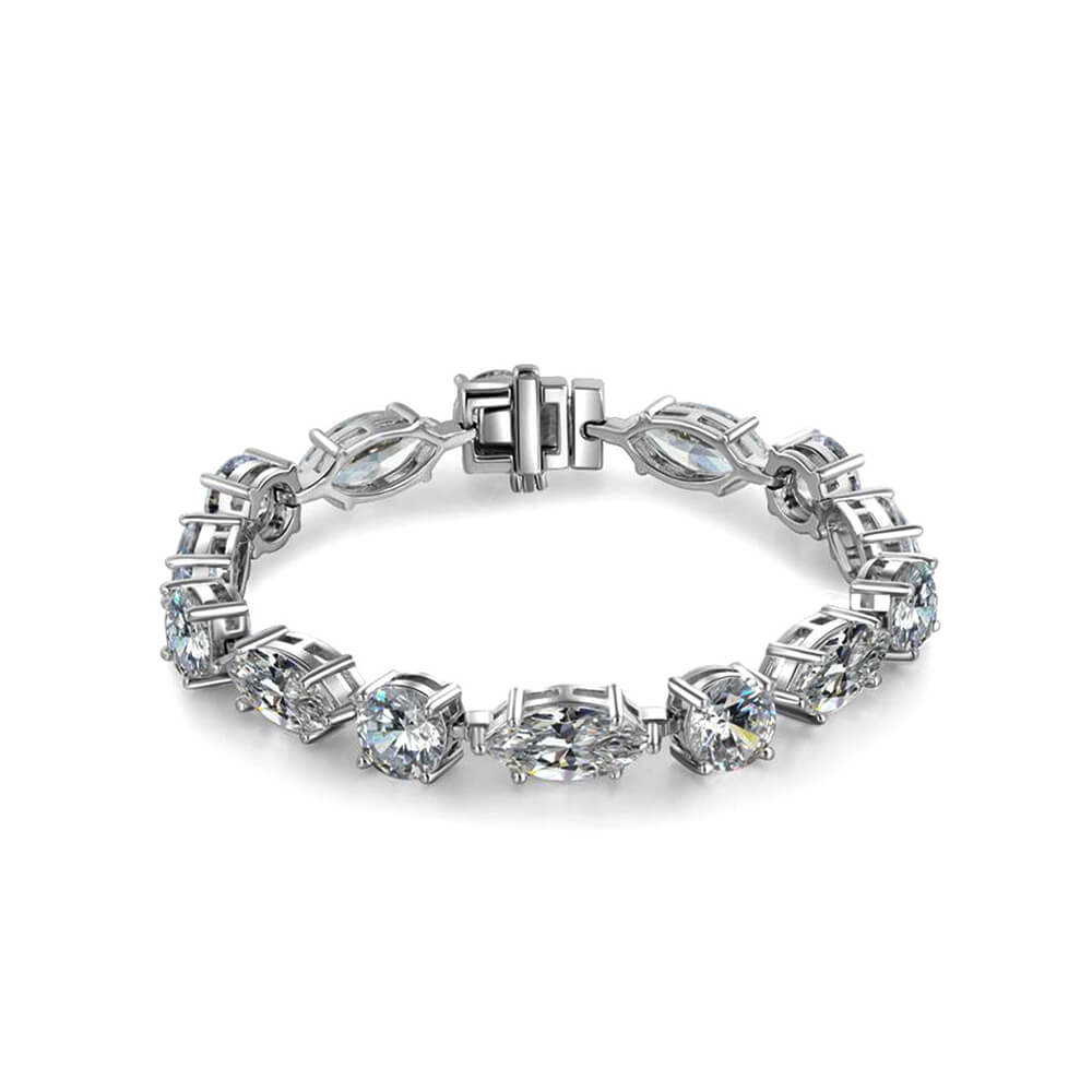 Solitaire Marquise Round Lab-Sapphire Sterling Silver Bracelet