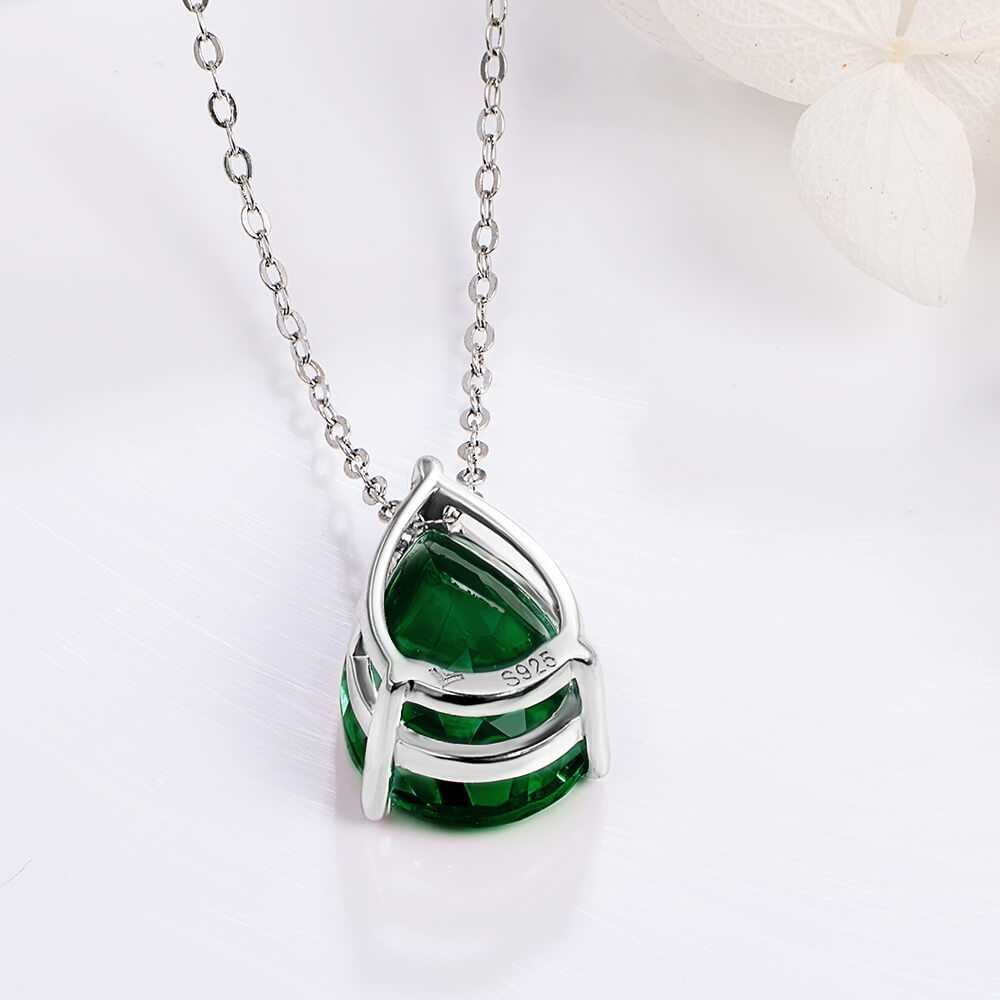 Solitaire Pear Lab-Created Emerald Sterling Silver Necklace - ReadYourHeart
