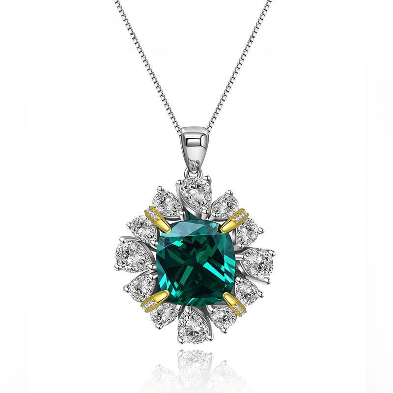 Square emerald two tone sterling silver necklace - ReadYourHeart