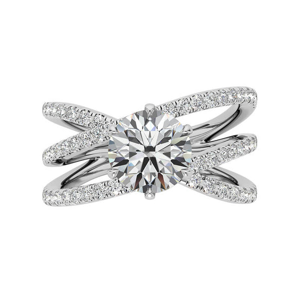Triple Row Criss-Cross Moissanite Pave Engagement Ring - ReadYourHeart