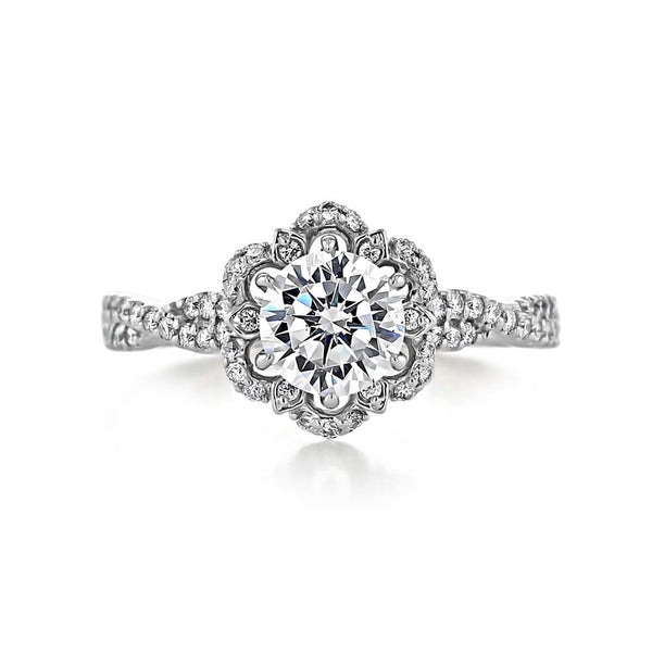 Vintage Halo Moissanite Petite Twisted Pave Engagement Ring - ReadYourHeart