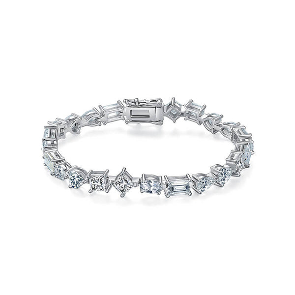 Alternating Pear Heart Oval Emerald-Cut Moissanite Tennis Sterling Silver Bracelet - ReadYourHeart