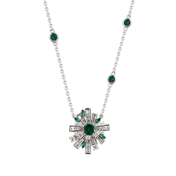 Art Deco Emerald Baguette Cluster Necklace In Sterling Silver - ReadYourHeart