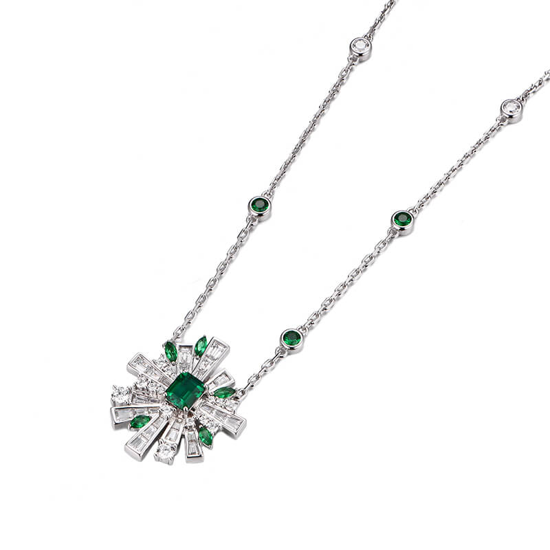 Art Deco Emerald Baguette Cluster Necklace In Sterling Silver - ReadYourHeart