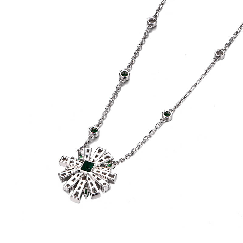 Art Deco Emerald Baguette Cluster Necklace In Sterling Silver - ReadYourHeart