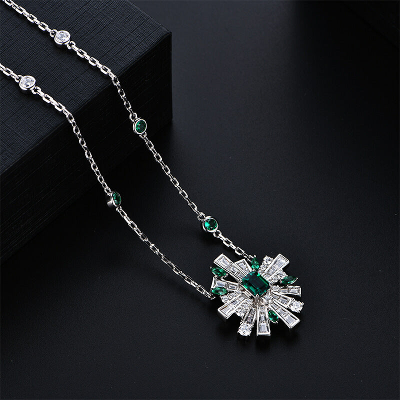 Art Deco Emerald Baguette Cluster Necklace In Sterling Silver - ReadYourHeart