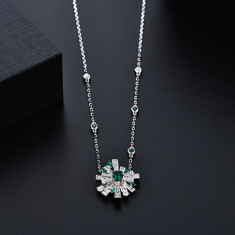 Art Deco Emerald Baguette Cluster Necklace In Sterling Silver - ReadYourHeart
