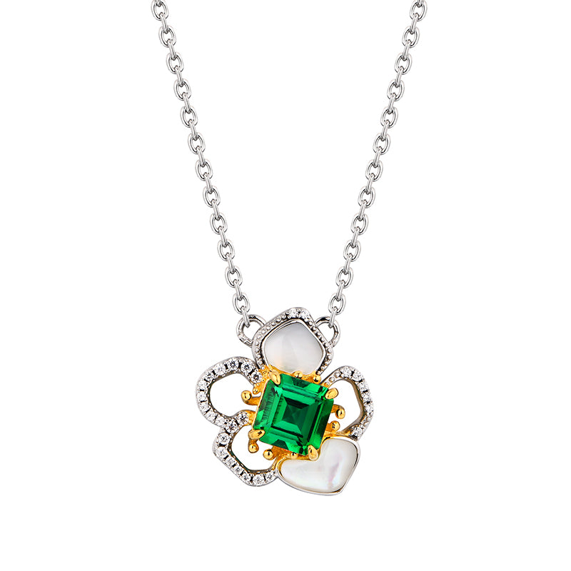 Asscher Emerald Pave Two Tone Necklace In Sterling Silver - ReadYourHeart