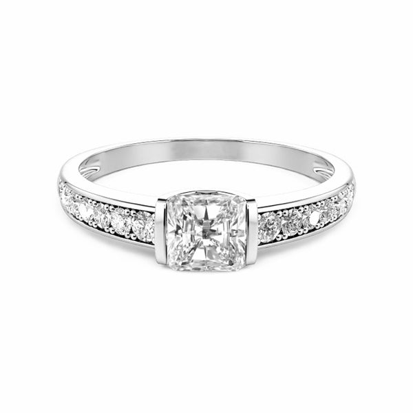 Bar Set Princess Moissanite Pave Engagement Ring - ReadYourHeart