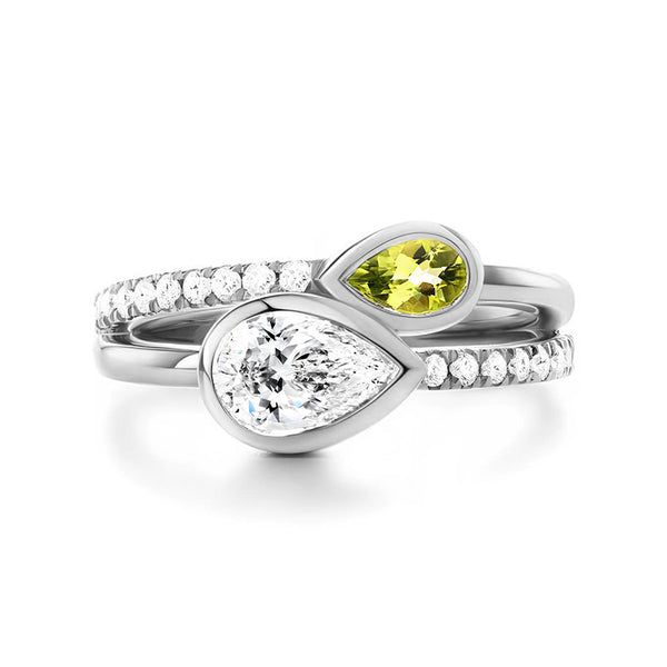 Bezel Double Pear Moissanite Split Shank Pave Engagement Ring - ReadYourHeart