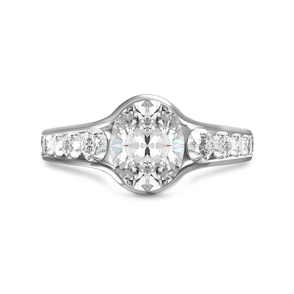 Bezel Oval Moissanite Channel Set Shank Engagement Ring