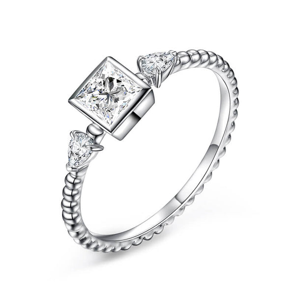Bezel Princess Moissanite Twisted Rope Bead Engagement Ring - ReadYourHeart