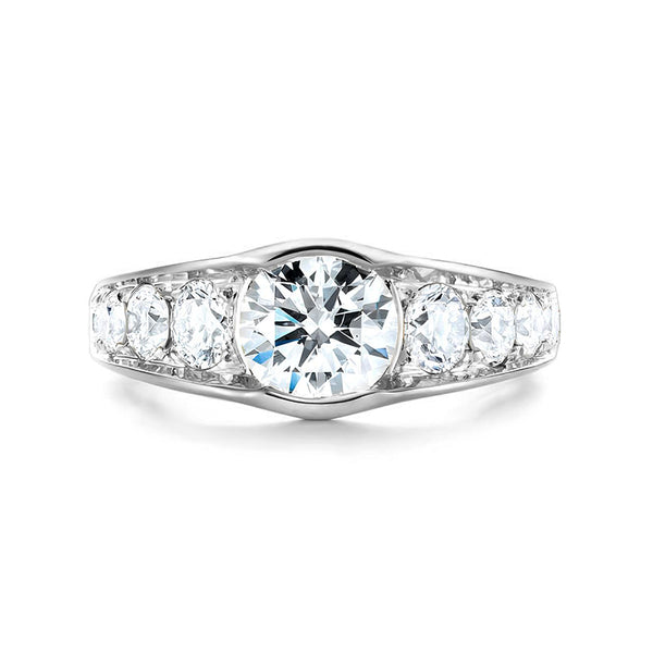 Bezel Round Moissanite Channel Euro Shank Engagement Ring - ReadYourHeart