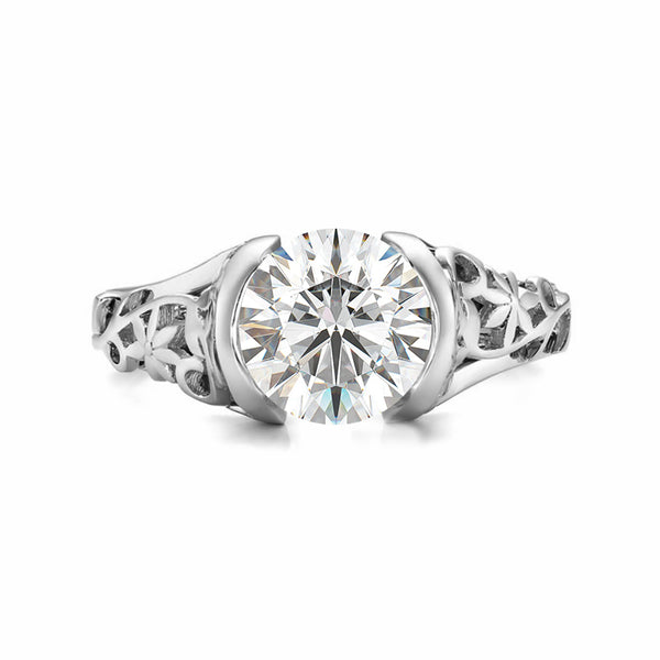 Bezel Round Moissanite Filigree Wide Shank Engagement Ring - ReadYourHeart