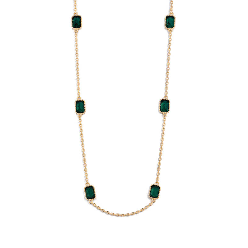 Bezel Set Emerald Evenly Spaced Necklace In Sterling Silver - ReadYourHeart