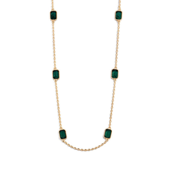Bezel Set Emerald Evenly Spaced Necklace In Sterling Silver - ReadYourHeart