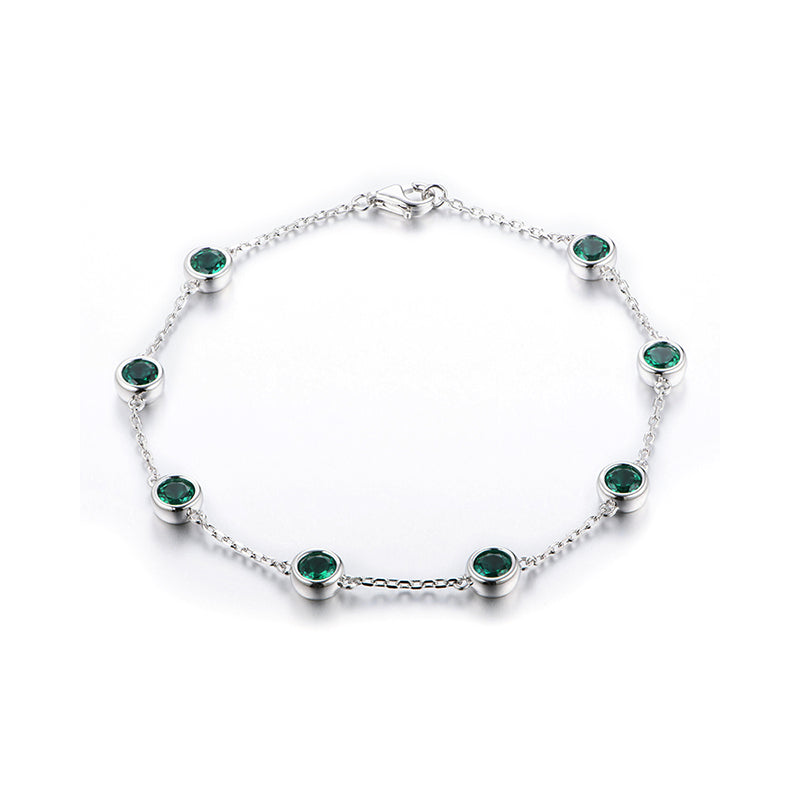 Bezel Set Round Gemstones Evenly Spaced Bracelet In Sterling Silver - ReadYourHeart