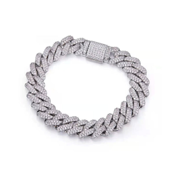 Moissanite Cuban Pave Chain Bracelet In Sterling Silver